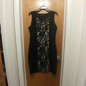 Black and pink lace sheath dress