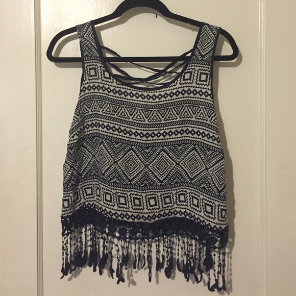 Blue and white tribal tank top