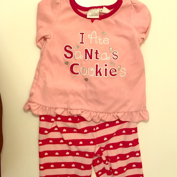 12 month pink and red Christmas pajamas.