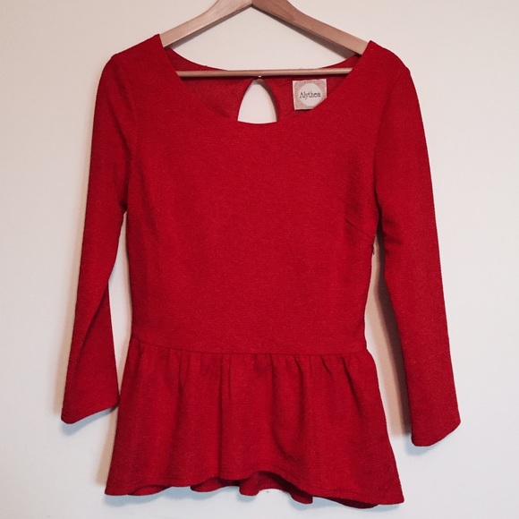 [sold] Modcloth "Hostess Toast" red peplum top - Picture 2 of 4
