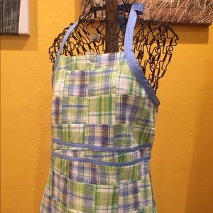 Preppy blue and green madras halter dress