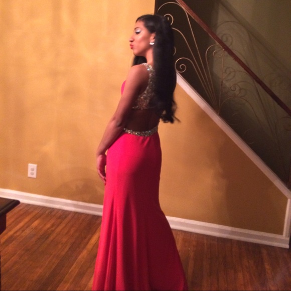 Red prom dress with slit - Picture 2 of 4