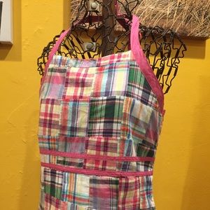 Preppy classic multi-colour madras halter dress