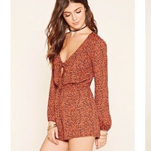 Floral tie-front romper