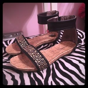 Girls black and gold sandals