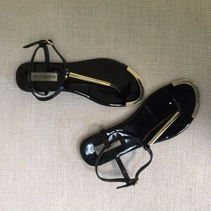 Steve Madden Black Sandals with Gold Accents