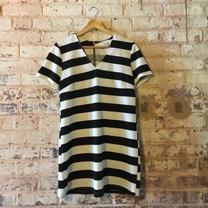 Black & white striped shift dress