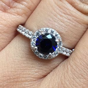 Cubic Zirconia Simulated Sapphire Halo Ring