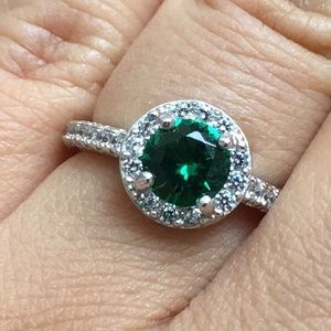 Cubic Zirconia Simulated Emerald Halo Ring