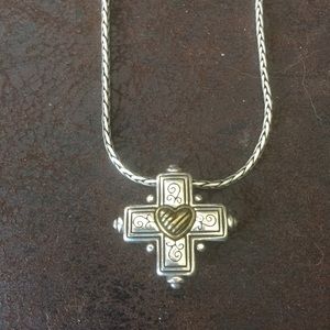 Brighton Silver Cross with Heart Necklace