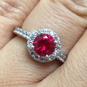 Cubic Zirconia Simulated Ruby Halo Ring