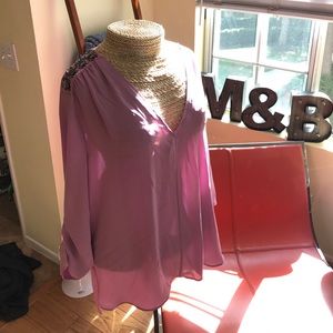 BCBG Long-Sleeve V-Neck Blouse w/ Embellishment