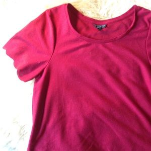 Red Topshop Scallop Hem Top