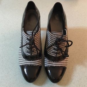 Impo black herringbone lace up heels, size 6 1/2