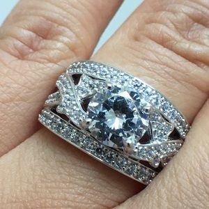 Cubic Zirconia Vintage Wide Band Engagement Ring