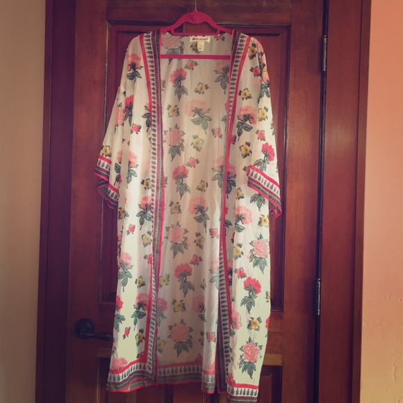 Long floral sheer kimono