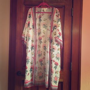 Long floral sheer kimono