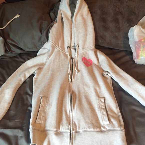heather white PINK brand zip up jacket