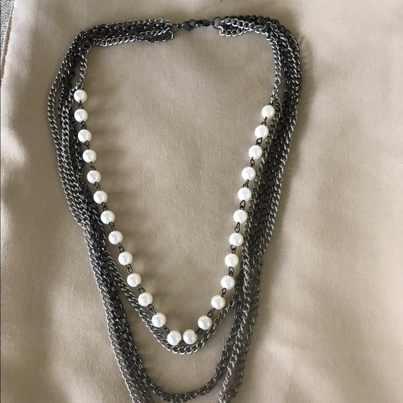 Multi-Layered Silver & Pearl Necklace