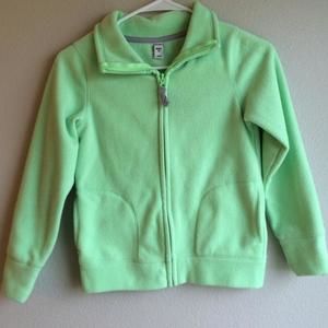 Bright green Old Navy fleece jacket.
