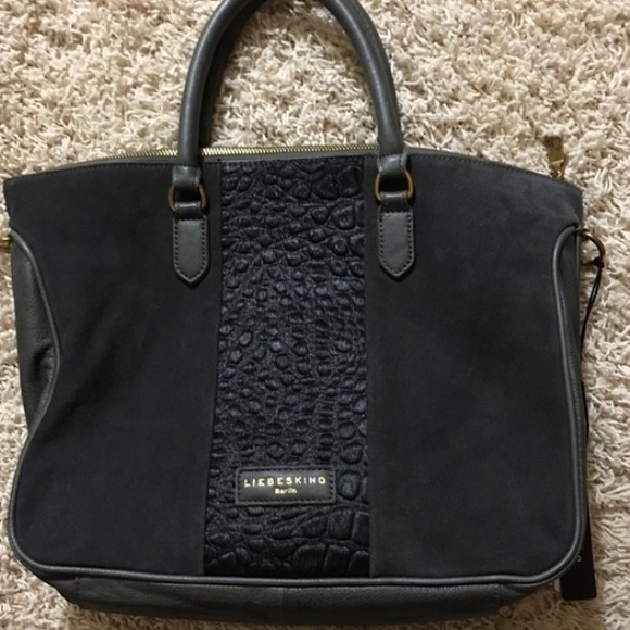 liebeskind Berlin gray leather embossed satchel