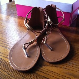 Bnwt strappy brown sandals with gold accents.