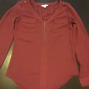 Candies Size XS Long Sleeve Maroon Formal Shirt