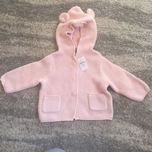 NWT Baby Gap pink knit hooded cardigan 3-6m