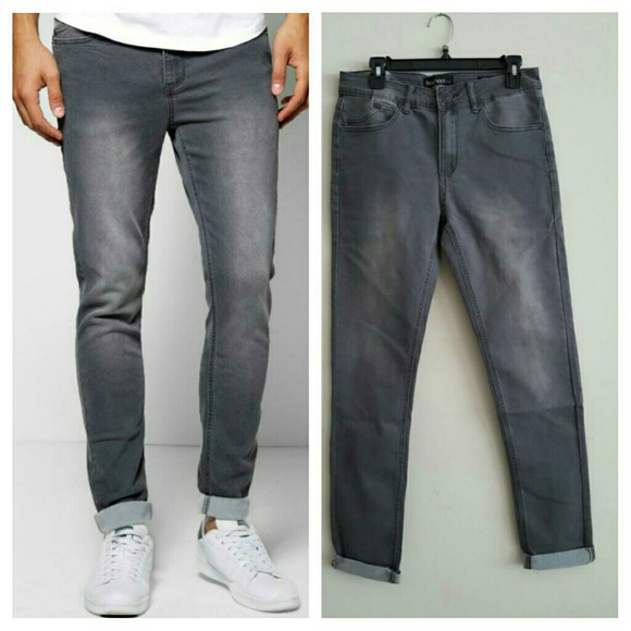 Boohoo Mens Skinny Fit Washed Jean Color Charcoal