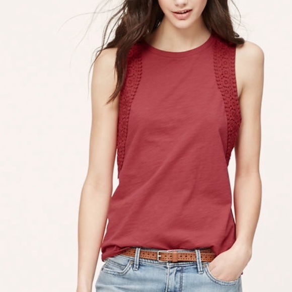 Brick red LOFT tank w/crochet lace detail size S