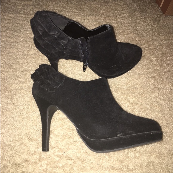 Black Suede Ruffle Detail Booties