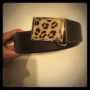 NWT brown leather belt with leopard buckle