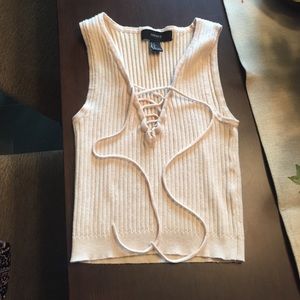 Crop Ribbed Tie up shirt