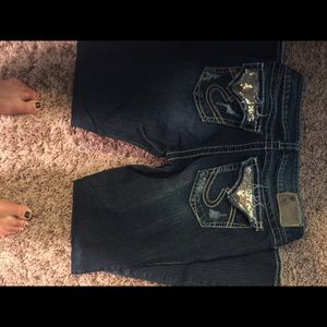 Silver jeans with gold sequins on butt pockets !