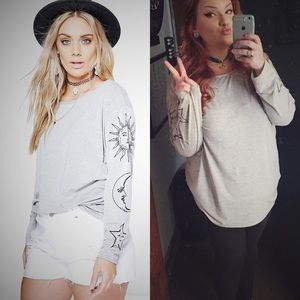 BooHoo Plus Grey Sun + Moon tee