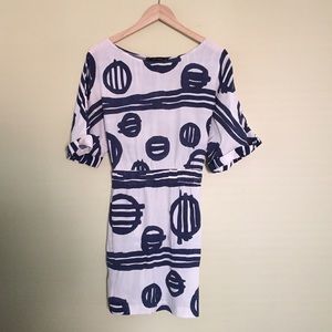 Zara blue and white modern printed dress