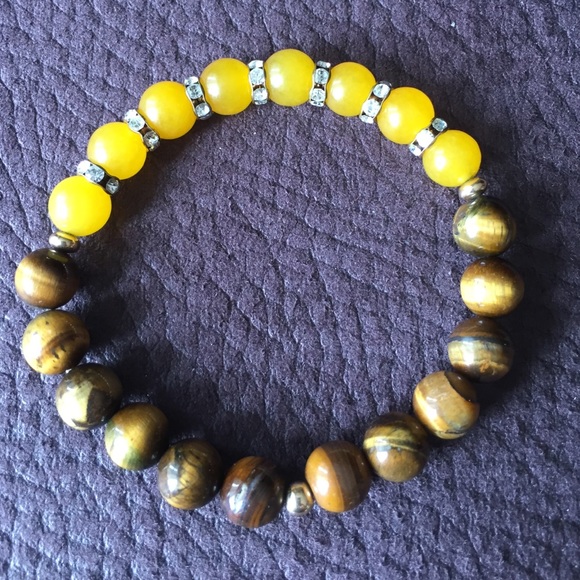 Tiger eye and lemon jade mala bracelet