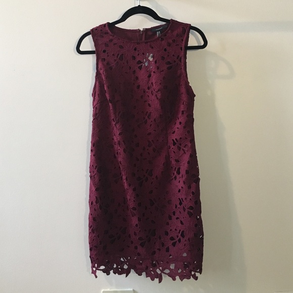 maroon floral crochet minidress