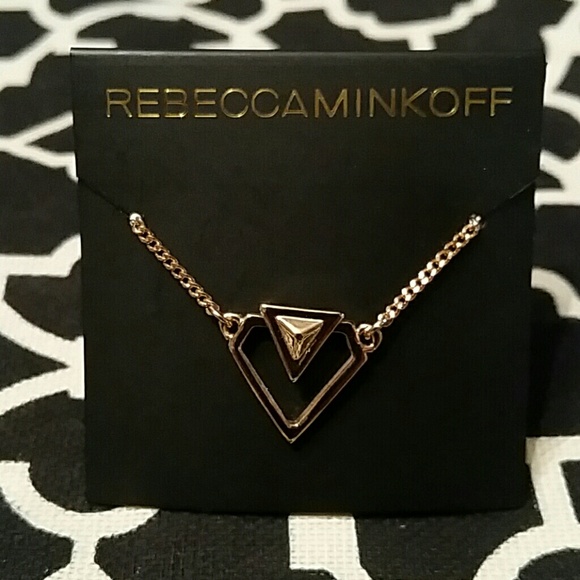 New Rebecca Minkoff Gold Diamond Triangle Necklace