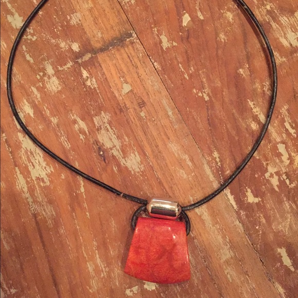 Silpada coral, sterling and leather necklace