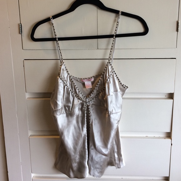 Gold Hawk silk studded cami in Moonbeam (gray)