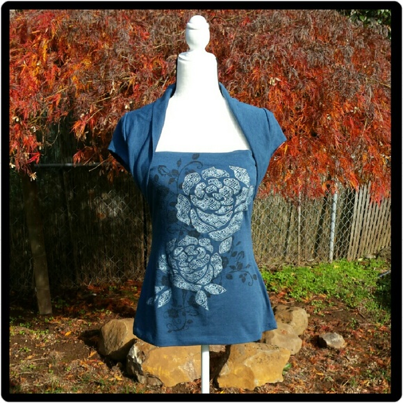 Blue Top w/ Flower Design