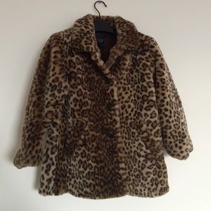 GAP leopard print 3/4 sleeves faux fur coat small