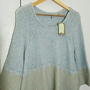 Anthropologie sweater sky blue lace detail