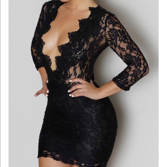 Black lace mini dress