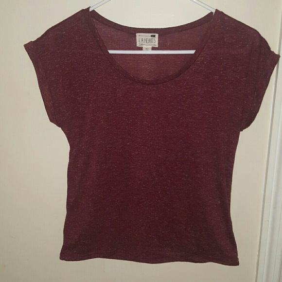 Burgundy crop top like shirt.
