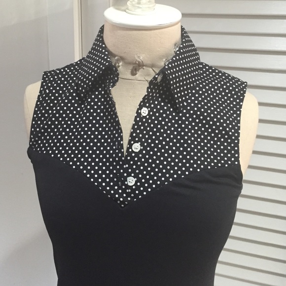 Black polka dot collared Skinny Shirt.