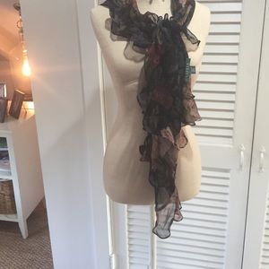 Lauren black silk ruffled scarf.