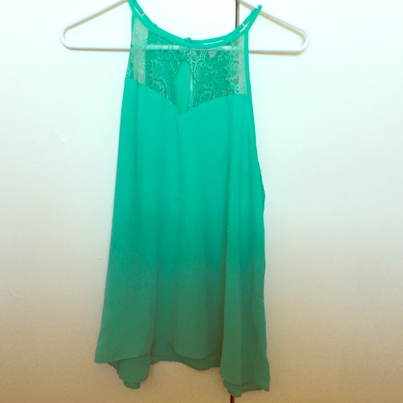 Teal tank top with lace front and button back