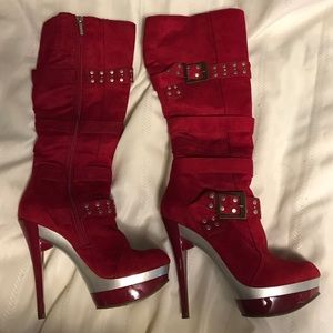 Michael Antonio red knee high boots